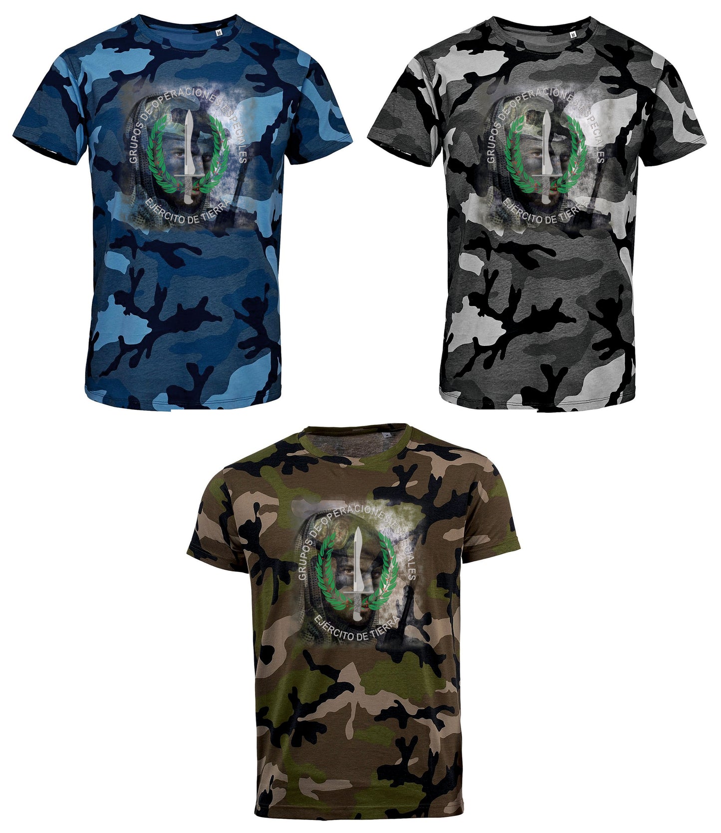 Camiseta emblema G.O.E. Guerrillero camuflaje.